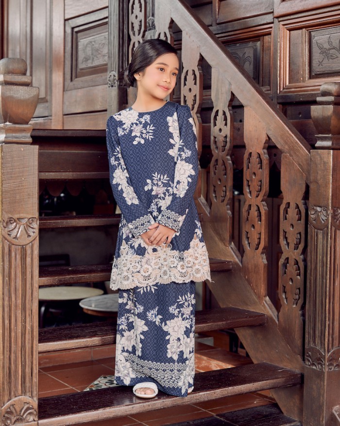 CELINA LACE KURUNG (KID) - NAVY