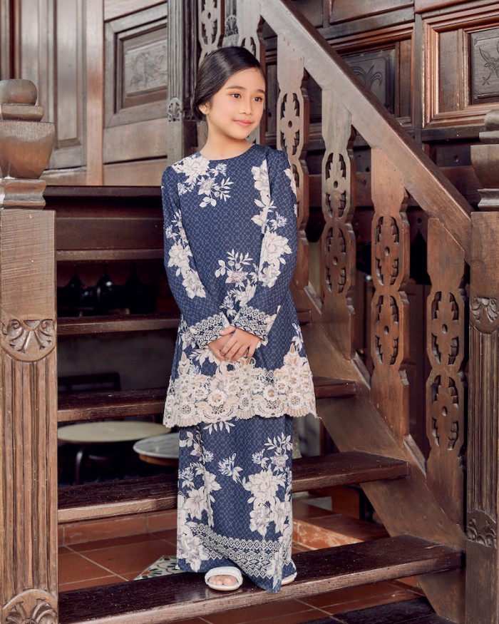 CELINA LACE KURUNG (KID) - NAVY