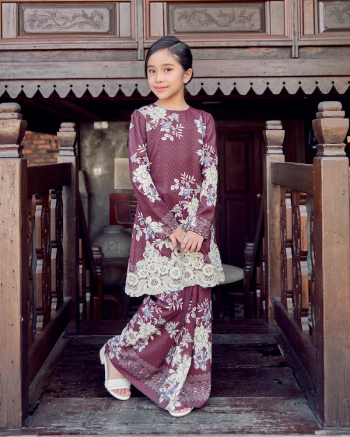 CELINA LACE KURUNG (KID) - MAROON