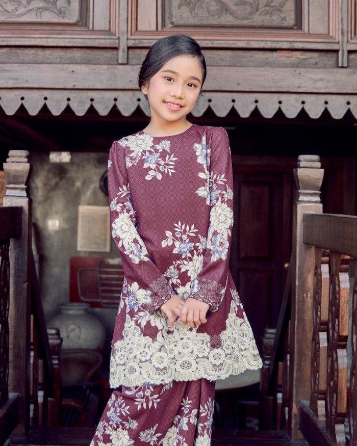 CELINA LACE KURUNG (KID) - MAROON