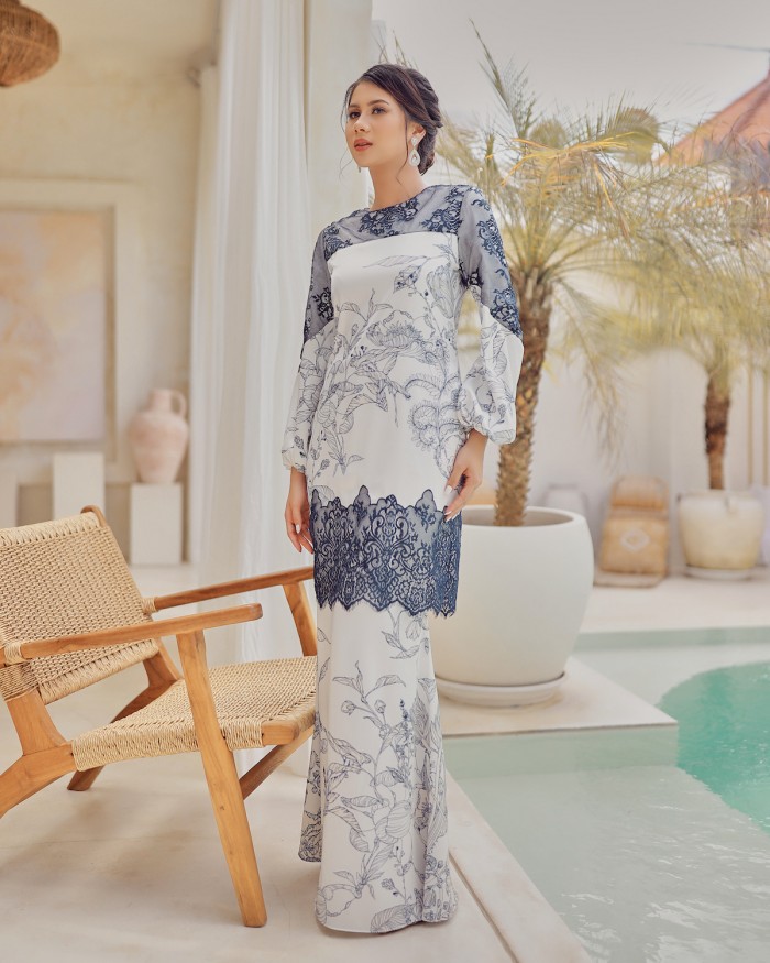 QESMENA LACE KURUNG - NAVY BLUE
