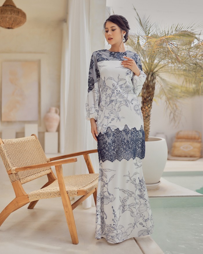 QESMENA LACE KURUNG - NAVY BLUE