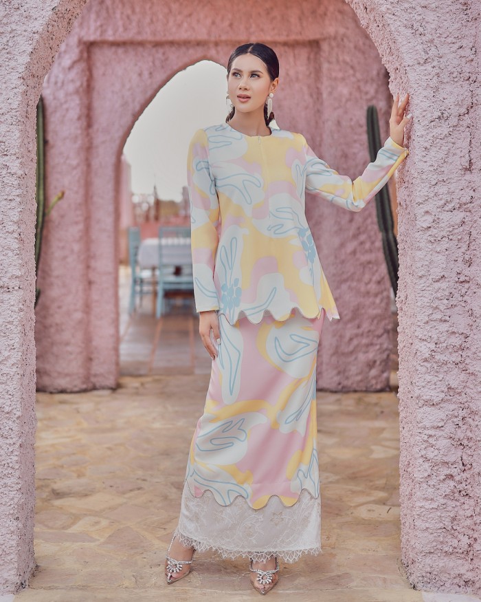 HANA LACE KURUNG - YELLOW PINK