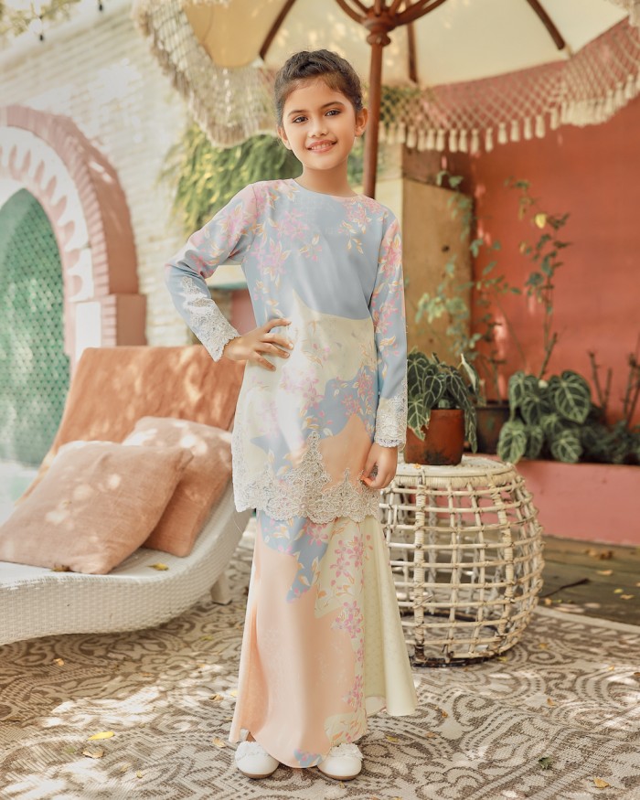 NIORA LACE KURUNG (KID) - BLUE PEACH