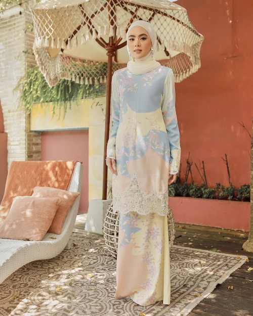 NIORA LACE KURUNG - BLUE PEACH