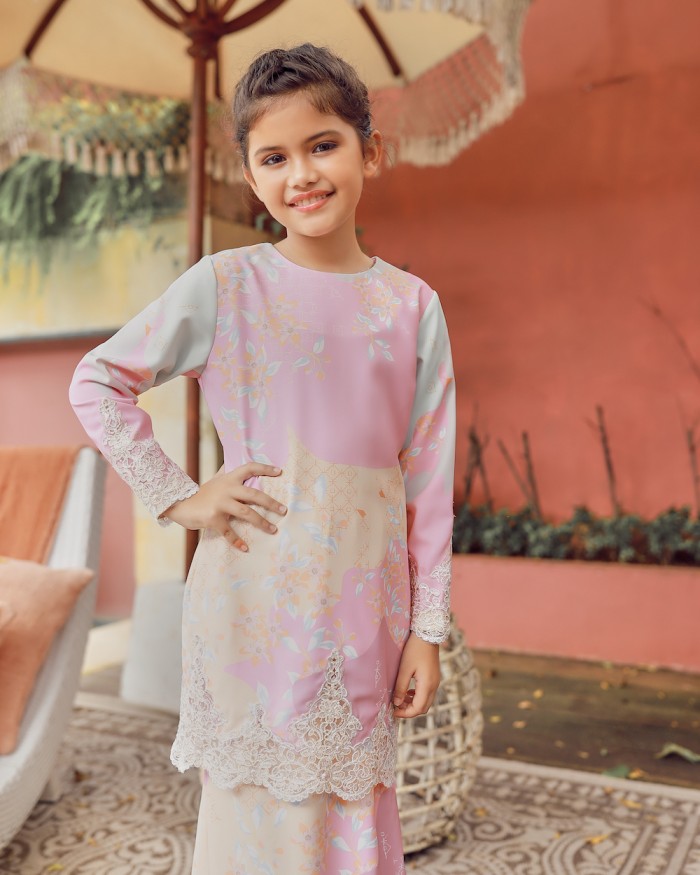 NIORA LACE KURUNG (KID) - PINK CREAM