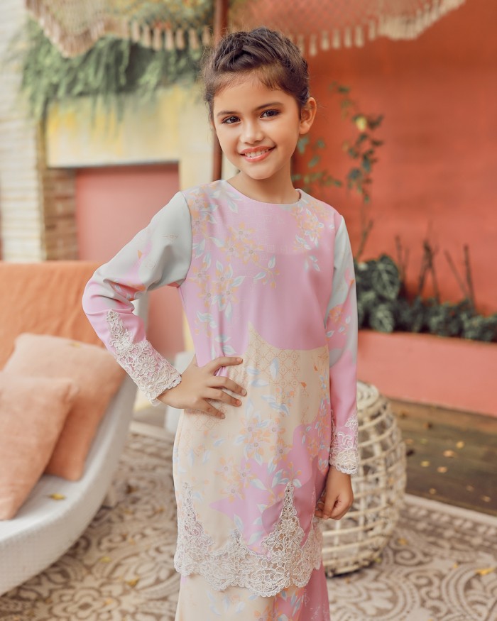 NIORA LACE KURUNG (KID) - PINK CREAM