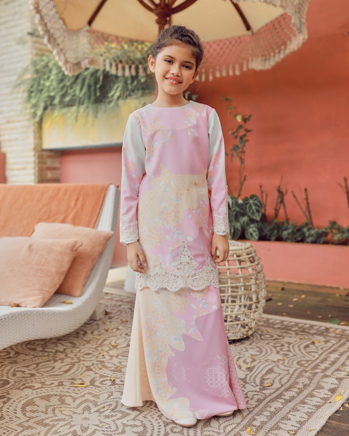 NIORA LACE KURUNG (KID) - PINK CREAM