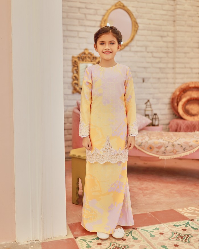 TIARA LACE KURUNG (KID) - YELLOW PINK