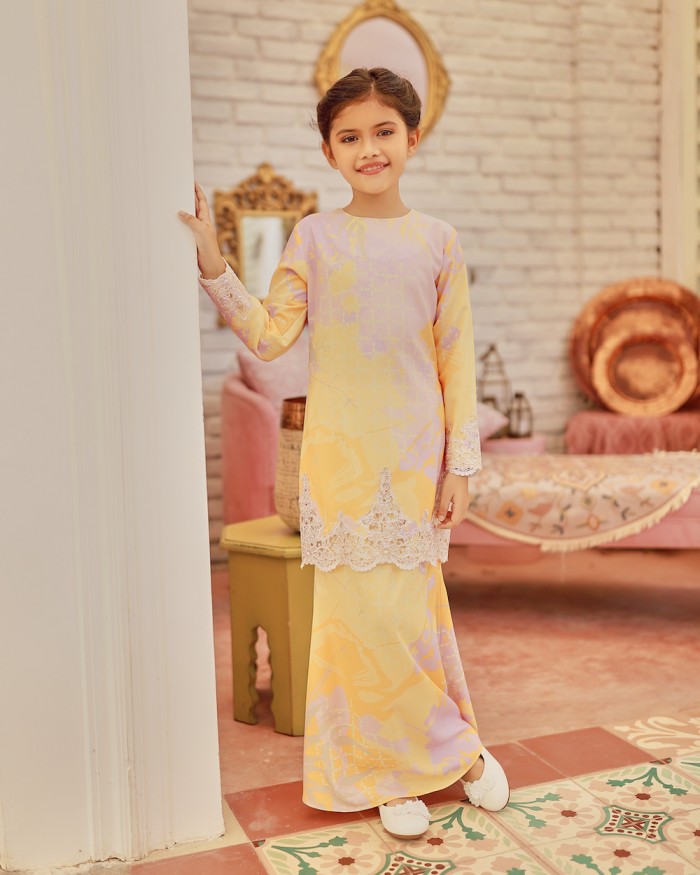 TIARA LACE KURUNG (KID) - YELLOW PINK