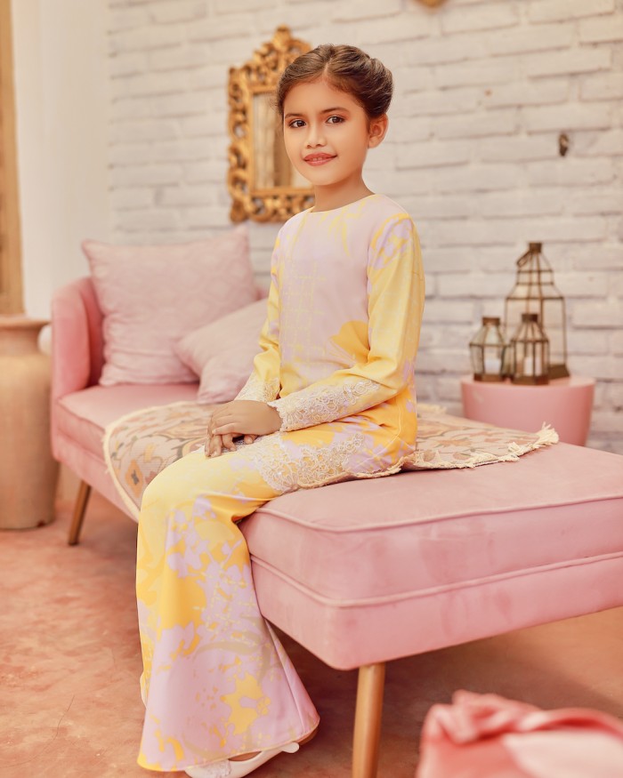 TIARA LACE KURUNG (KID) - YELLOW PINK