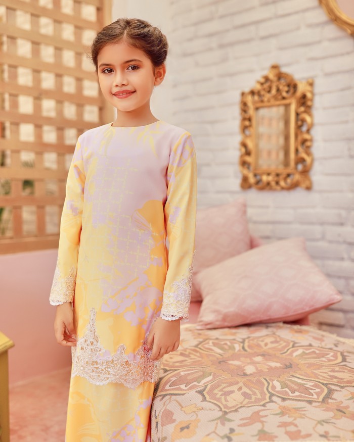 TIARA LACE KURUNG (KID) - YELLOW PINK